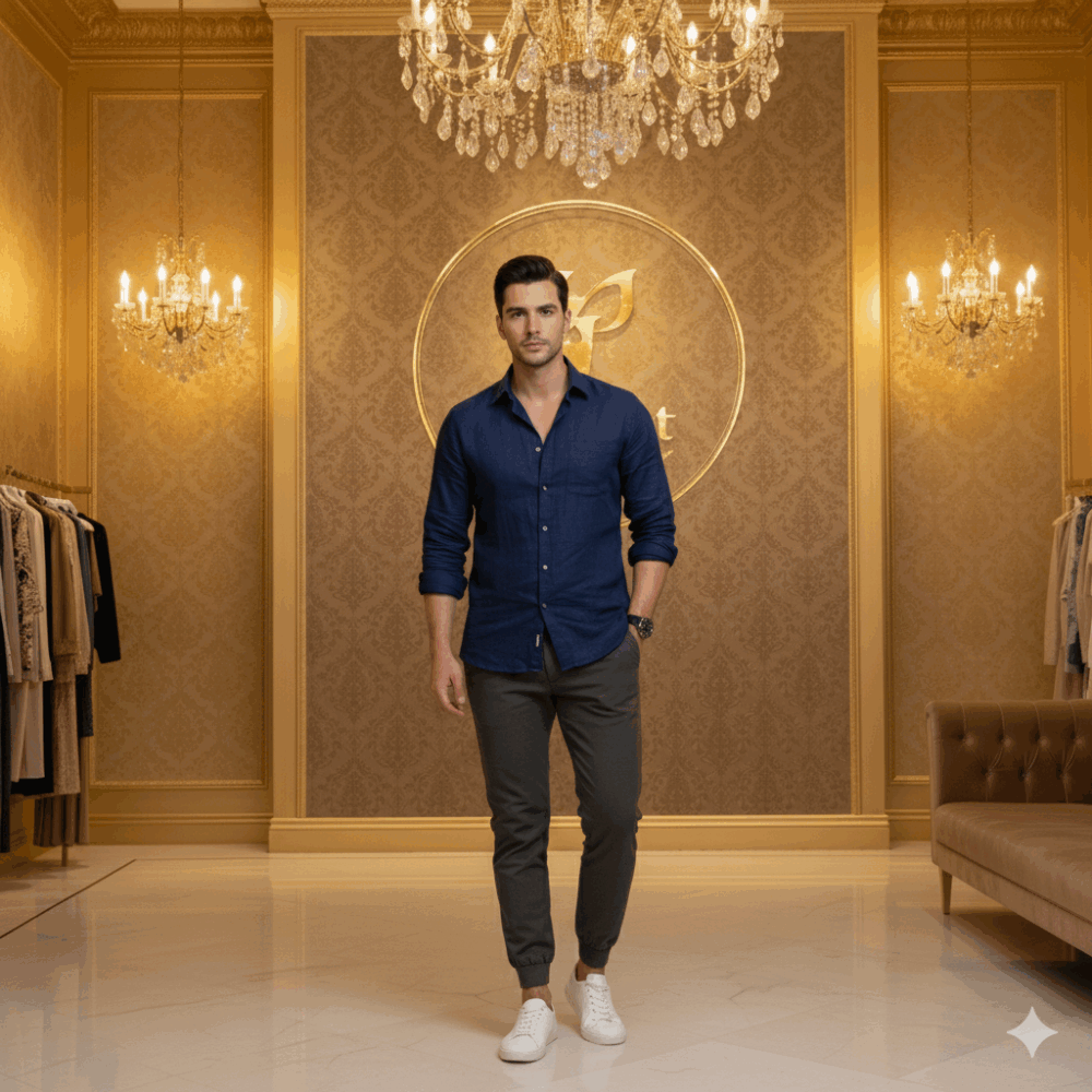 Camisa Casual Texturizada "Azul Marino Profundo